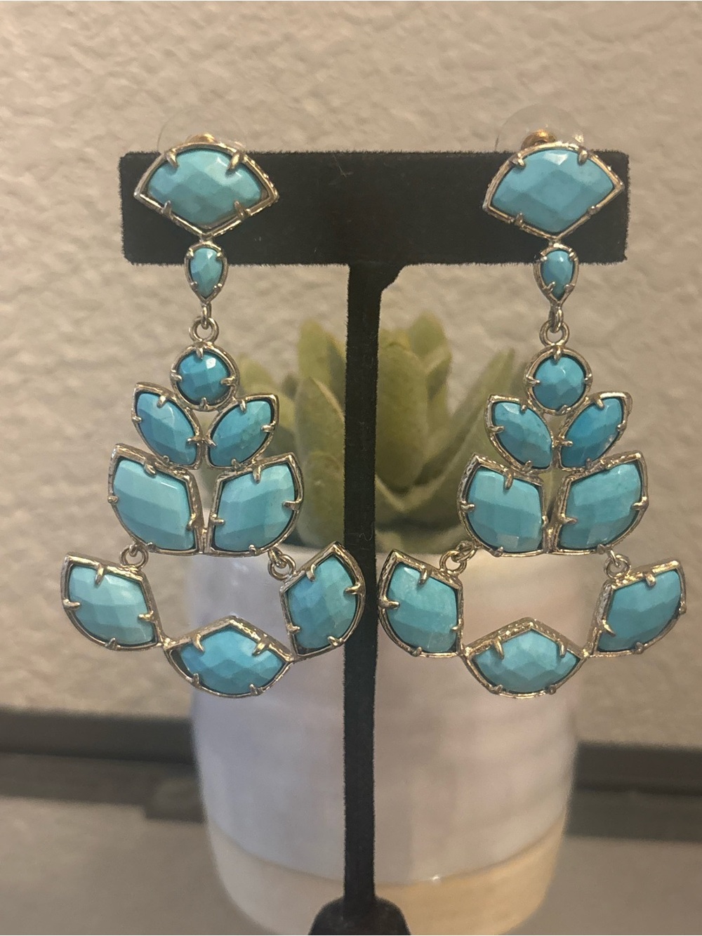 Kendra Scott Vintage Daphiney Statement Drop Earrings - Turquoise Blue- Gold - Picture 6 of 7